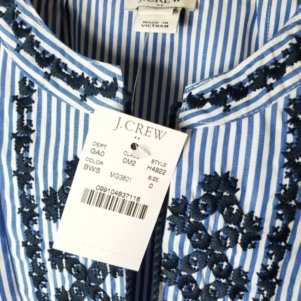 𝅺NEW! J CREW FACTORY Striped Embroidered Top 0. - Picture 5 of 8